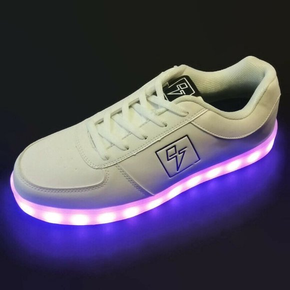 Electric Styles LED Light Up Lo Top Bolt & Box Men's White Sneaker Shoes - Picture 4 of 5